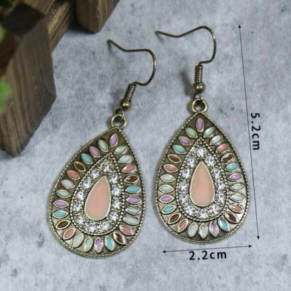 Rhinestone Multicolor Gold Tone Teardrop Dangle Earrings - Picture 10 of 10